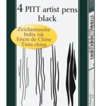 Капиллярные ручки Pitt Artist Pen, набор наконечников (S, F, M, B), черный, в пластиковом футляре, 4 шт
